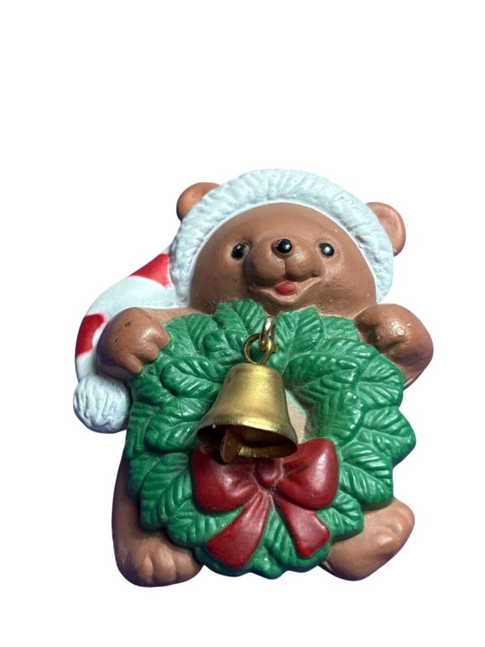 Vintage Easter Unlimited Plastic Christmas Holiday Brooch Teddy Bear Bell 2 inch